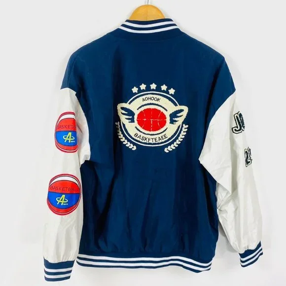 Vintage retro style baseball varsity bomber patch embellished jacket size L - Picture 2 of 4